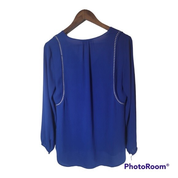 J. Crew Royal Blue Tassel Trim Long Sleeve Tunic Polyester Blouse Top Size 2 - Picture 3 of 11